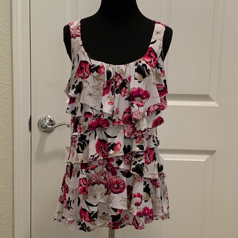 WHBM Floral Layered Knit Top sz L